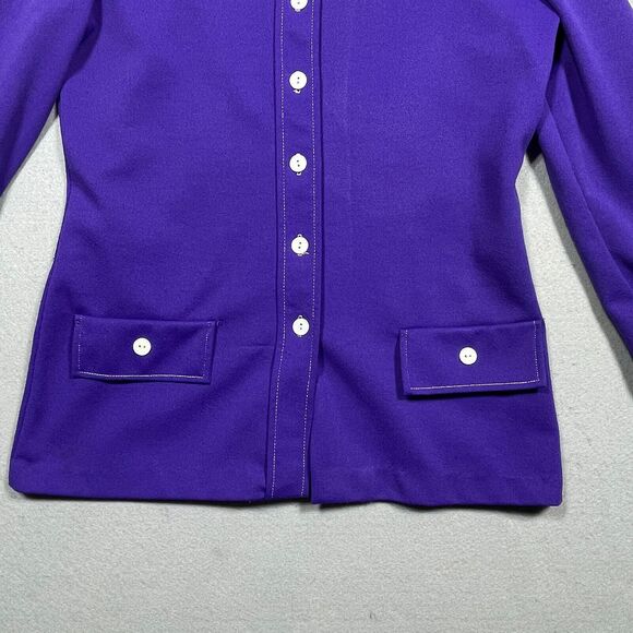 VTG NRC Fashions Blouse Women Purple Dagger Collar Button Up 60s 70s Mod MCM - Picture 4 of 14